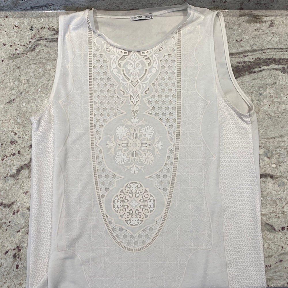 🤍 ZARA WB Collection Womens Medium White Sleeveless Lace Tank Top
